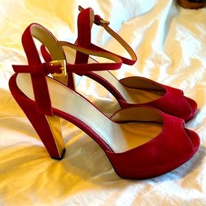 Red Satin Sz 8 Michael Kors with GOLD heel!!! So cute!